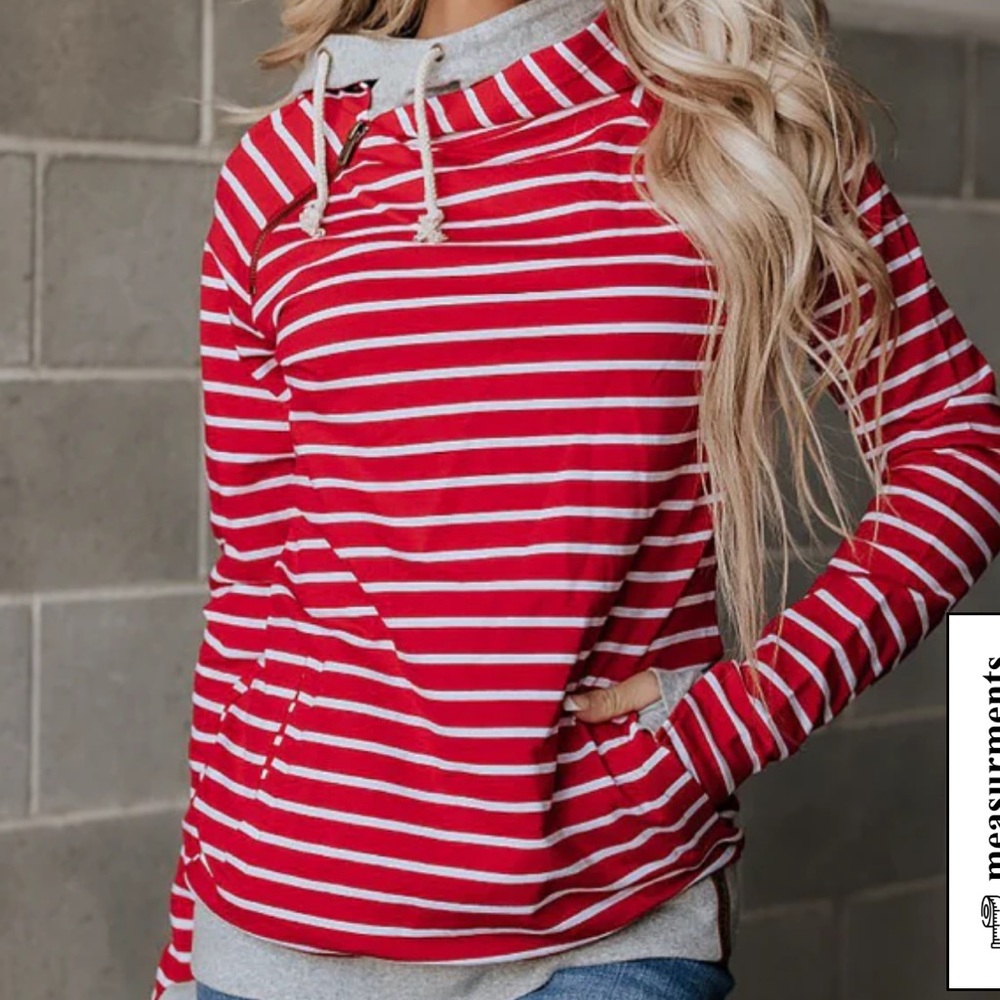 Doublehood Sweatshirt - Peppermint Stripe (Red, White & Gray)